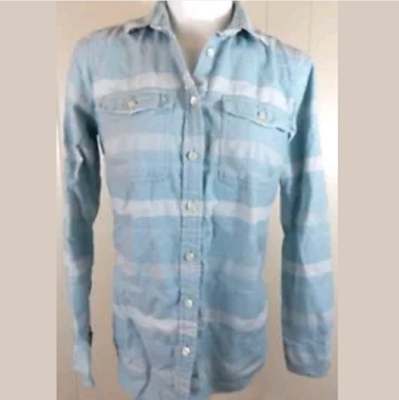 J. Crew Light Blue Striped Flannel Shirt - Picture 1 of 4